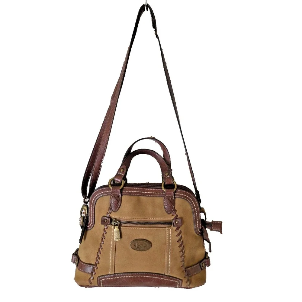 b.o.c. Oakley Dome‎ Satchel Handbag Brown Faux Suede & Leather Adjustable Strap